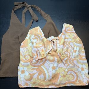 Hollister Halter Tops 2 Shirts Sz Small Floral Brown #1167